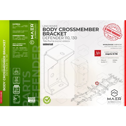 maprts-12116 MAER Body Crossmember Bracket for Defender 110 / 130 Tdci Puma