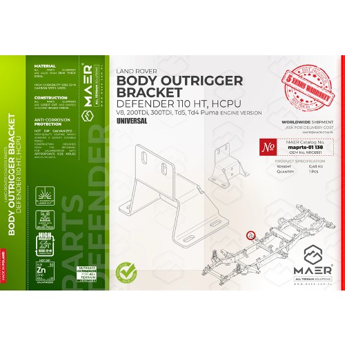 maprts-01138 MAER Body Outrigger Bracket for Defender 110 HT / HCPU / V8 / 2/300 Tdi / Td5 / Tdci Puma