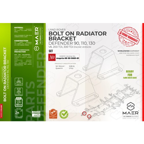 maprts-9999000101 MAER 2/300Tdi V8 Radiator Brackets (Bolt On) for Defender 90 / 110 / 130