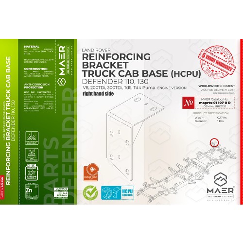 maprts-011070R MAER Reinforcing Bracket Truck Cab Base Right for Defender 110 / 130 HCPU / V8 / 2/300 Tdi / Td5 / Tdci Puma