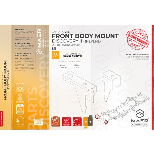 maprts-460670 MAER Front Body Mount Set for Discovery 2 RHD/LHD Td5 / V8